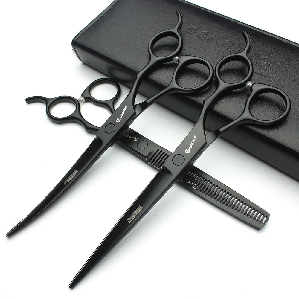 Sharonds черный 7 дюймов Салон Профессиональные Парикмахерские ножницы набор Япония 440c импортные ножницы для резки и филировочные ножницы