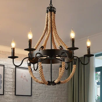 

American country pendant lights rope industrial style vintage pendant lamp cord retro pendant lighting iron for bar restaurant