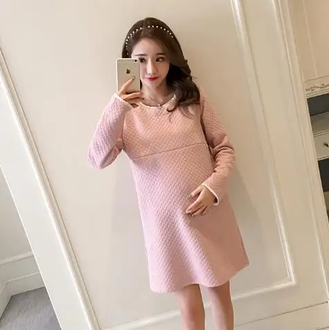 

Maternity Dress Fashion Autumn Winter Casual Loose Long-sleeve Pregnant Breastfeeding Dresses Women Nursing Clothes