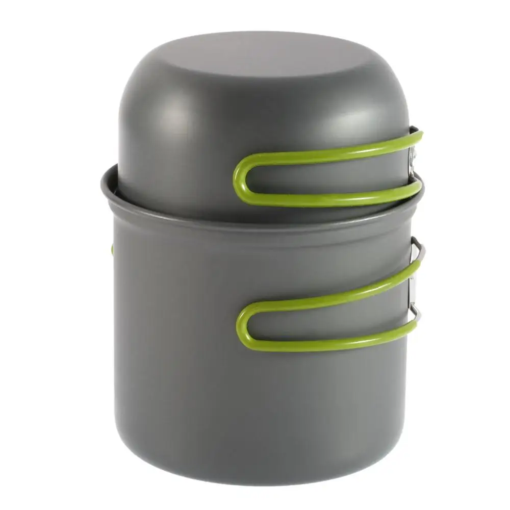 OUTAD 2pcs Aluminum Alloy Portable Outdoor Tableware Cookware Kits Foldable Camping Picnic Cooking Set Bowl Pan Pot with Handle