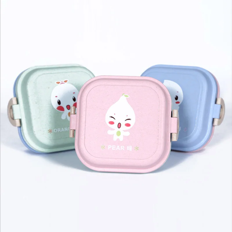 Двойной Слои Коробки для обедов мультфильм Bento Box детей пшеничной соломы фрукты