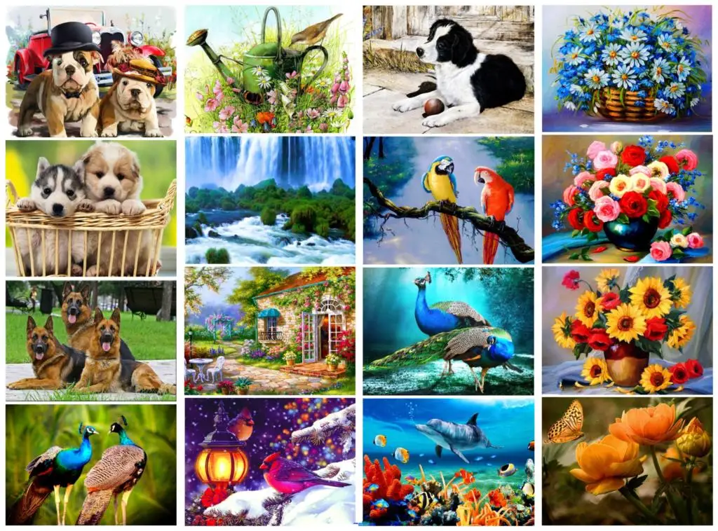 

5D DIY Diamond Painting Cross Stitch Landscape animal and flower Rhinestone Full circular Diamond Embroidery Needlework gift