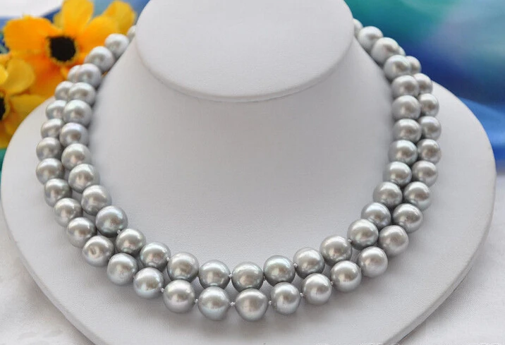 

Free shipping >>>>>Z5549 LUSTER 2row 17"-18" 12mm ROUND GRAY FRESHWATER PEARL NECKLACE