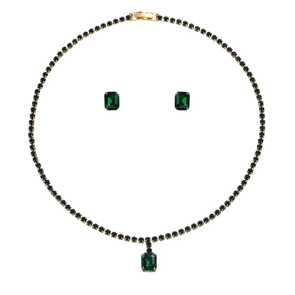 

Hot Luxury Women's Rhinestones Jewelry Set Simple Necklace Chain Earring Set Crystal Glass Necklace Earrings Accessories