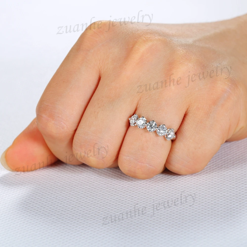 5 Stone Style 4MM Round Topaz Solid 10k White Gold Wedding Band Engagement Ring Generous Party