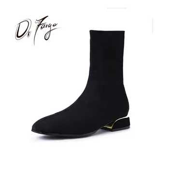 

DRFARGO Ankle Boots for Women Stretch Elastic Sock Chunky Low Heel Women Autumn Sexy Booties Square Toe Shoes Women slip on 1808