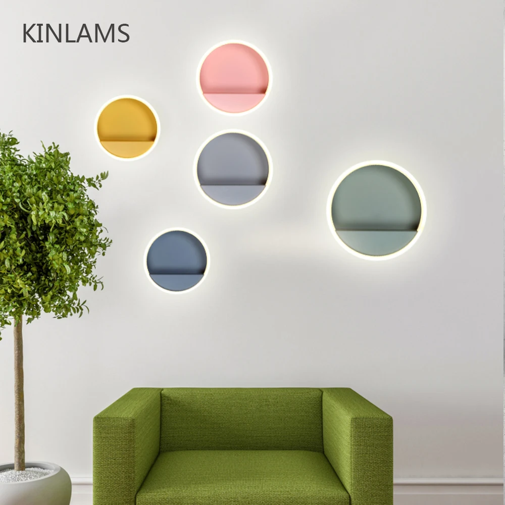 

Modern Nordic Colorful Macaron Round LED Wall Lamp Acrylic Bedside Light Home Bedroom Wall Sconce Lighting Fixture Wall Decor
