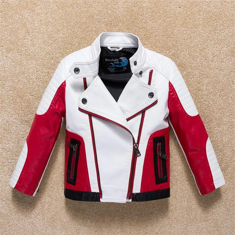 Promo Boys Jacket Coat Kids Leather Jacket Children Spring Autumn Waterproof Windproof Coat Hit Color Sti