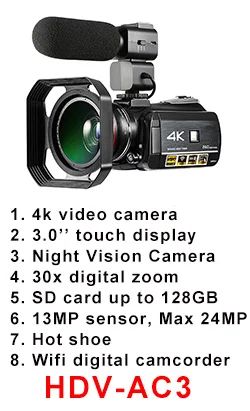 Супер HDV-Z20 24Mp Wi-Fi 1080P Full HD Цифровая видеокамера с дистанционным внешним широкоугольным объективом и горячим башмаком " Touch
