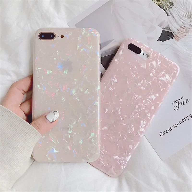 

Glitter Phone Case For iPhone 6 6s 7 8 Plus Dream Shell Pattern Cases For iPhone X XS XR XSMAX Soft TPU Silicone Back Cover