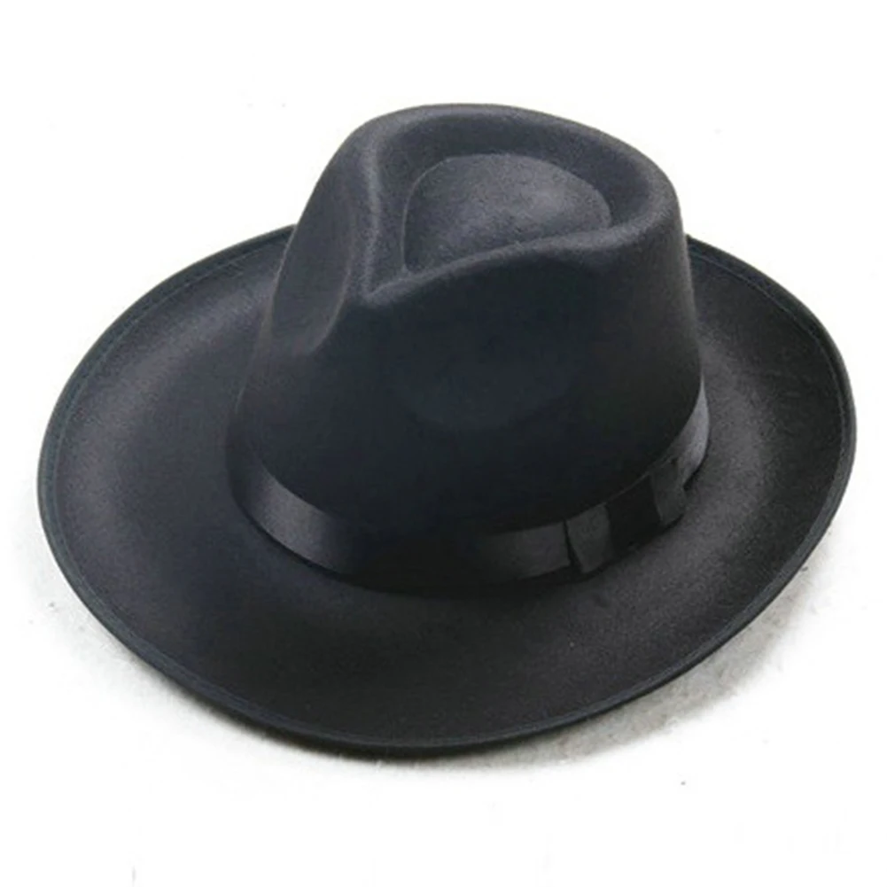 Men's and Women's British Vintage Wide Brim Ribbon Warm Wool Hat Bowler Jazz Black hat Cap For Winter Summer Autumn