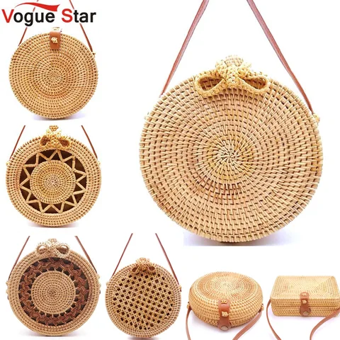 Bolsa de Tecido Bolsa de Praia Bolsas de Palha para Mulheres 2019 Rodada Rattan Bolsa Handmade Verão Bolsa Corpo Cruz Círculo Bolsa Boemia Bali Menor Preço L31