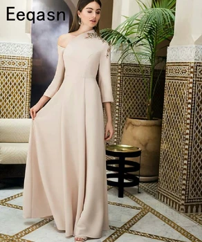 

New Long Evening Dresses Arabic A Line Party Dress Vestido Longo Prom Dresses 3/4 Sleeves Girls Fromal abendkleider 2020
