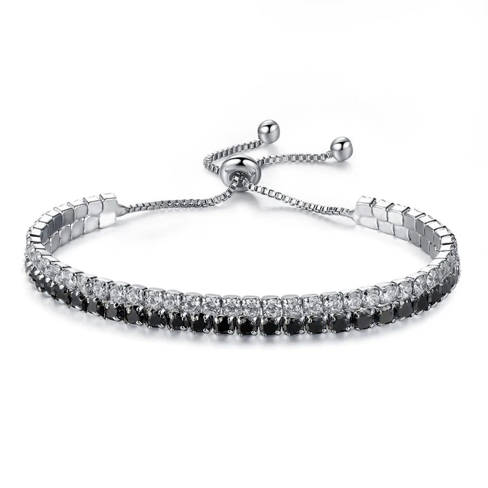 LXOEN модный Теннисный браслет с кубическим цирконием и браслет с двумя рядами кристаллов, регулируемый браслет-Шарм для женщин, свадебные ювелирные изделия - Окраска металла: BlackWhite