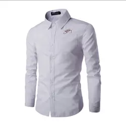 2017 Весенняя Мужская Повседневная футболка с длинными рукавами, тонкий однотонный деловой белая рубашка, хорошее качество мужские с