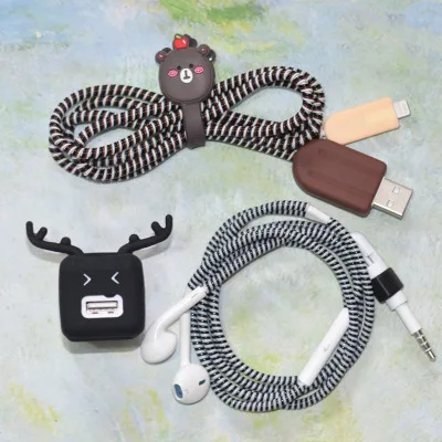 Хороший подарок милый мультфильм USB кабель наушников протектор набор с Устройства для сматывания шнуров Наклейки шнур спираль протектор для iPhone 5 6 6S 7 Plus
