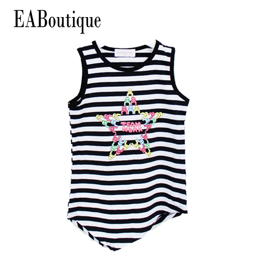 

Summer style Unique bevel design girls tank top Fashion five star pattern printing top child vest for 3-7 year kids clothing