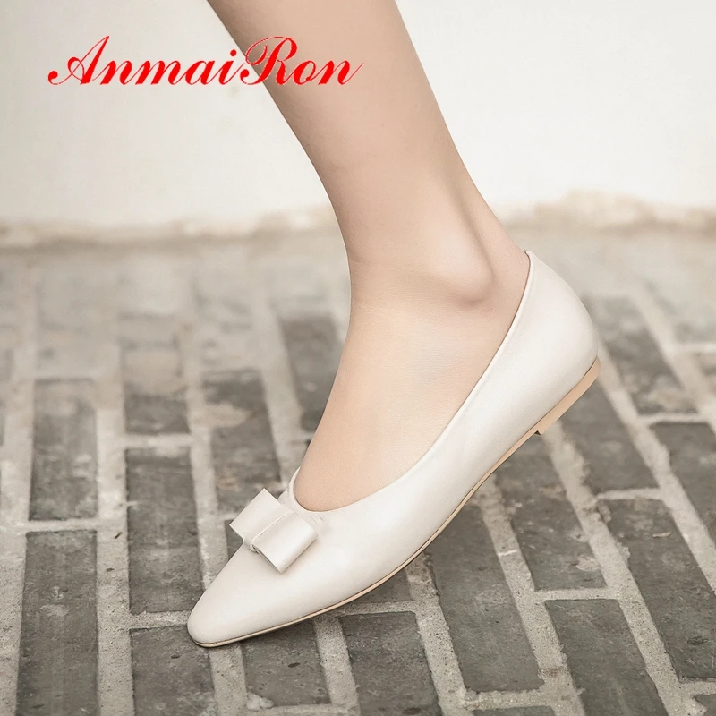 

AnmaiRon 2019 New Arrival Women Genuine Leather Basic Casual Solid Shoes Woman Spring/Autumn Slip-On Size 34-43 LY2224