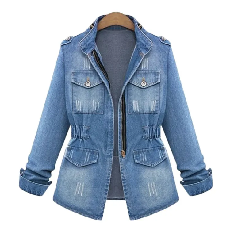 

Plus Size 5Xl Women Denim Jacket 2019 Autumn Fashion Long Sleeve Jeans Coat Solid Female Casual Denim Jacket