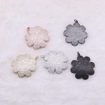 

5 pieces flower shape pendant charm wholesale jewelry necklace pendants micro paved mix color custom jewelry pendants beads 3514