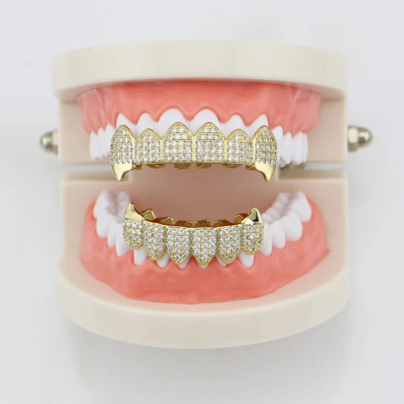Iftec Сияющий хип хоп Grillz льдом Cz Клык зубастого рта шапки верхней и нижней гриль