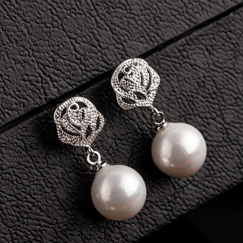 

Trendy Classic shell Pearl Earrings for Women 925 Sterling silver Rose Flower Shape Brincos Fashion Wedding Jewelry