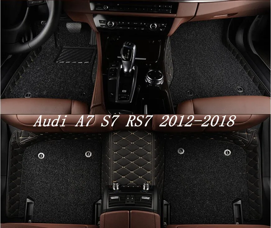

JIOYNG Auto Floor Mats For Audi A7 S7 RS7 2012-2018 Foot Carpets Step Mat High Quality Embroidery Leather Wire coil 2 Layer