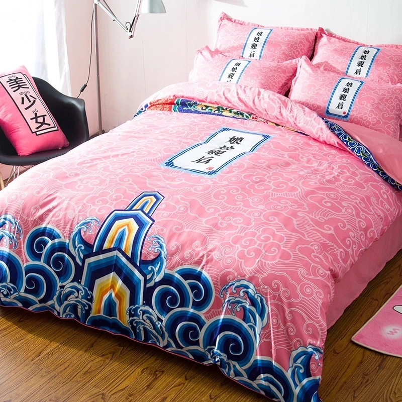 

pink characters duvet cover set printed bed set single twin queen king size 3/4PC bedspread chinese pillowcases adult home decor