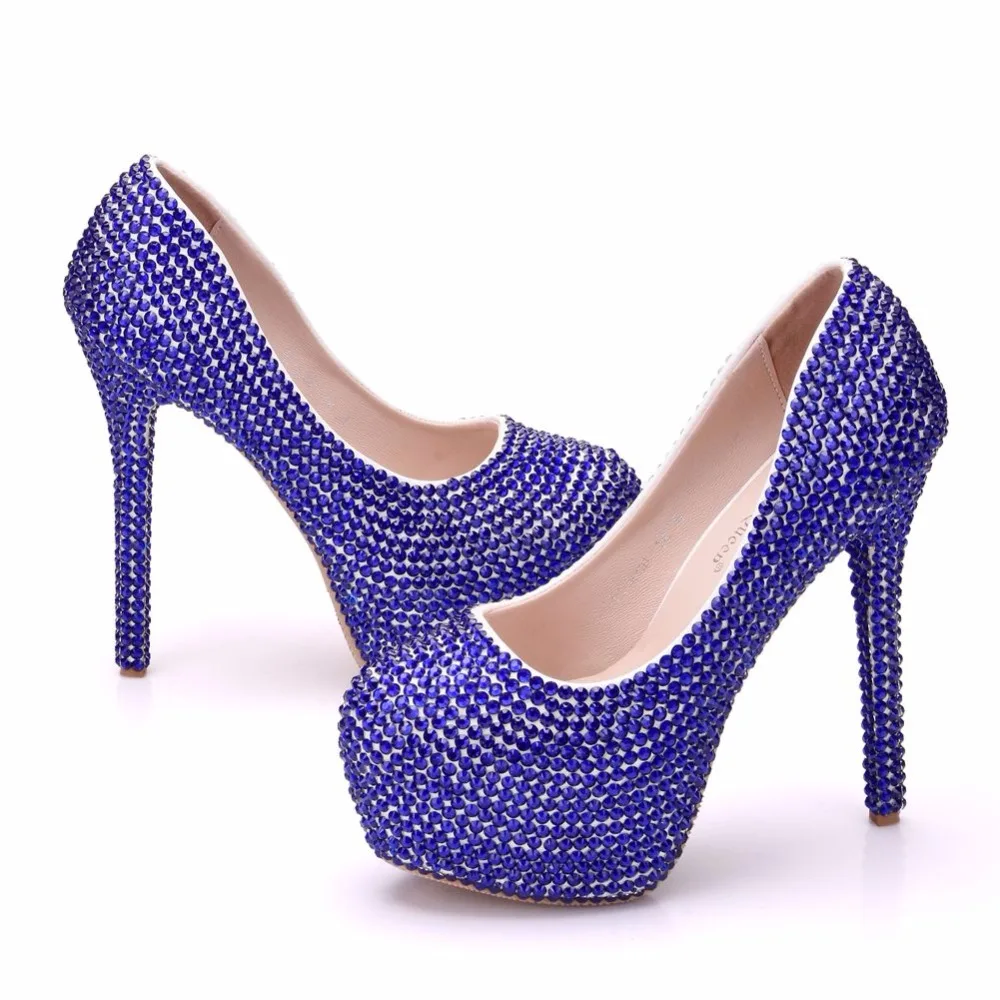 Синие свадебные туфли со стразами; женские туфли-лодочки; модельные туфли со стразами; женские вечерние туфли на высоком каблуке и платформе с сумочкой в комплекте для невесты; цвет фиолетовый