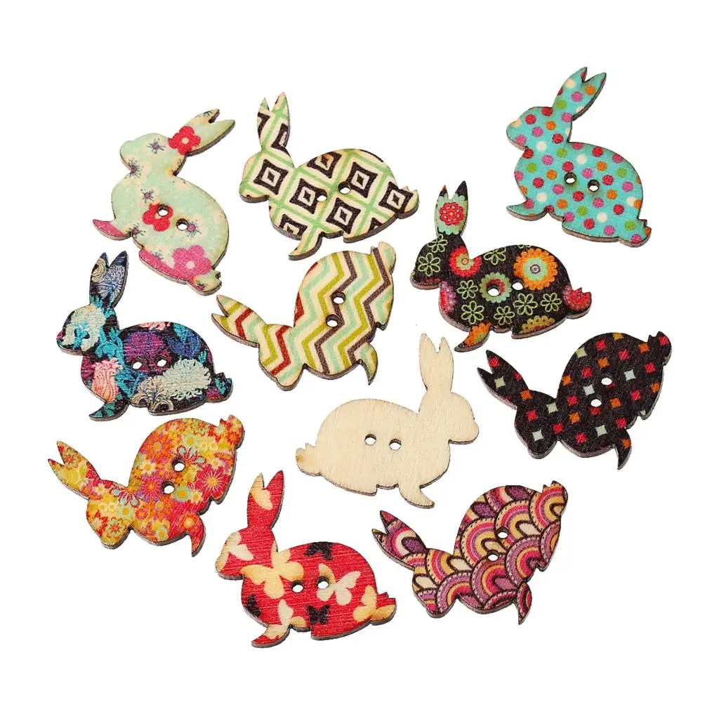 

Wood Sewing Scrapbooking Button Rabbit At Random Two Holes Pattern Print 3cm x 3cm,50 PCs new