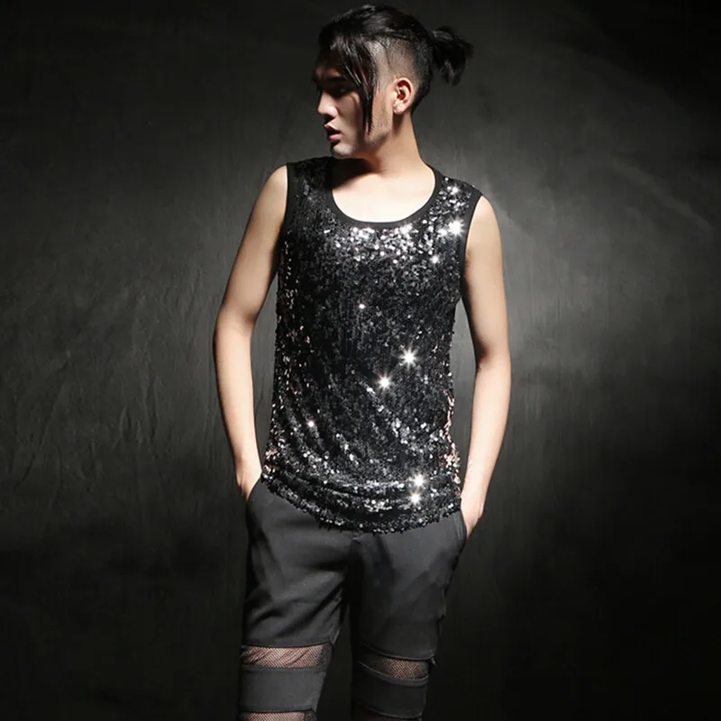 

Men summer fashion hip hop tank top personality singer stage costume men casual leopard printed vest punk hiphop singlet