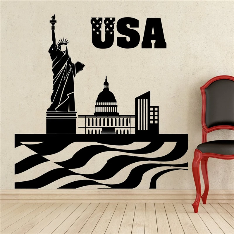 Statue of Liberty Wall Decal USA Flag Vinyl Sticker Wall Decor
