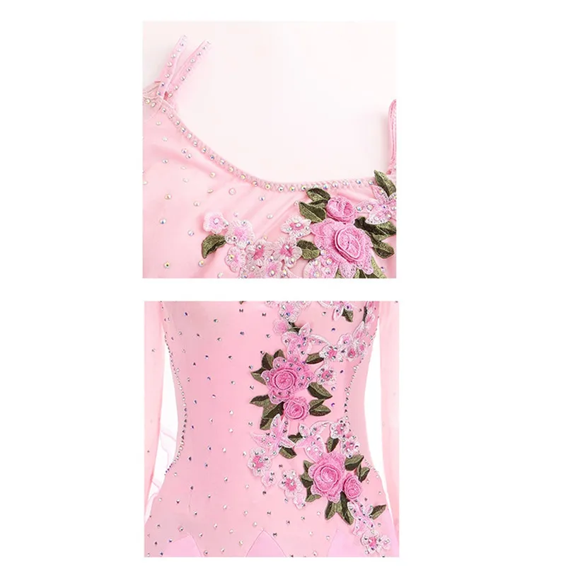 Women V-back Pink Ballroom Dress Standard Plus Size Ballroom Dance Costume Viennese Waltz Dress Foxtrot Dance Wear Quickstep