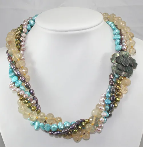

stunning mixed pearl jade kinds of stone necklace mother shell clasp