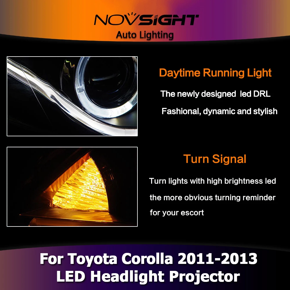 NOVSIGHT 2X светодиодный головной светильник s в сборе проектор Ангел глаз DRL противотуманный светильник для Toyota Corolla 2011-2013