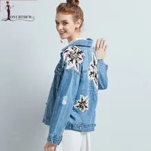 Весна-осень, женская джинсовая куртка, новинка, с принтом, большой размер, женская верхняя одежда, с длинным рукавом, однобортная, Женская куртка Ll974