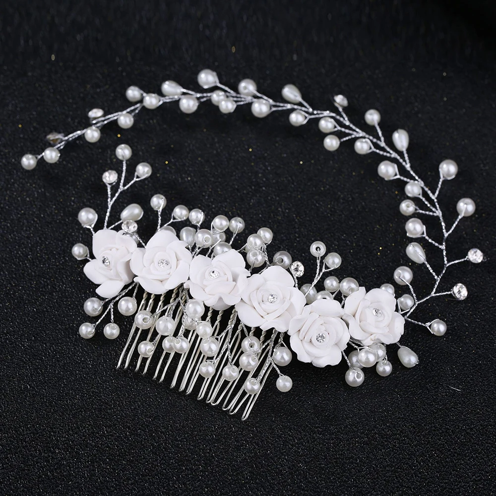 

Hot Romantic Exquisite Korean Version Bridal Flowers Faux Pearl Wedding Girl Tiara Floral Headdress Headband Hair Comb Headwear
