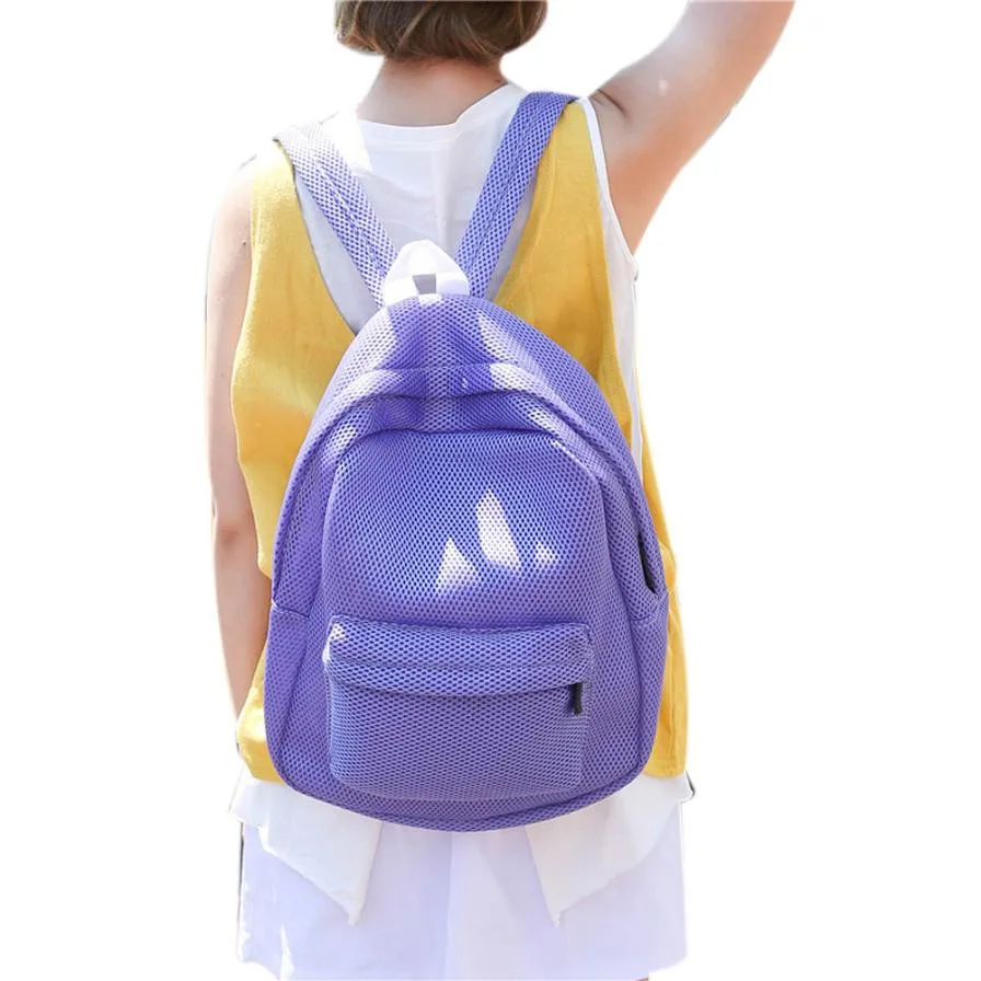 Hollow Mesh School Bags Candy Color Women Girls Backpack Zipper Travel