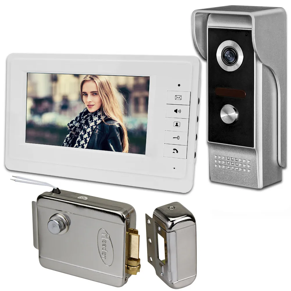 

7 inch Color Video Door Phone Intercom System Kit Video Doorbell Camera 700TVL IR Night Vision + Electric Control Locks for Home