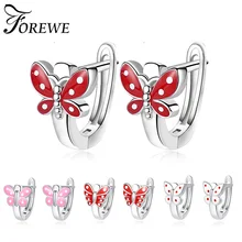 925 Sterling Silver Butterfly Stud Earrings for Women White Pink Red Enamel Wedding Earrings Jewelry Accessories Brincos