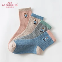 Caramella, 4 пары, женские ретро-Носки с рисунком, осенне-зимние носки, хлопковые короткие носки, хипстер, скейтборд, по щиколотку, забавные женские носки