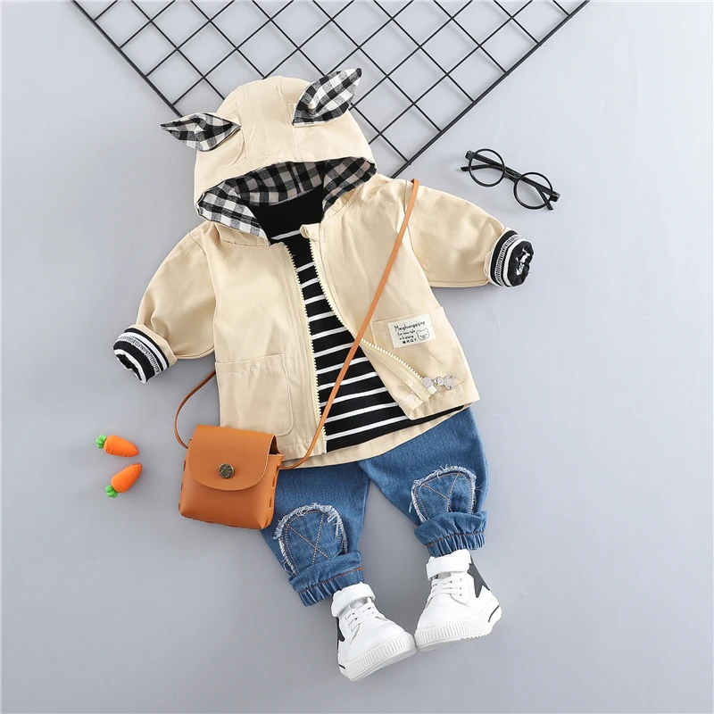 HYLKIDHUOSE/ весенние комплекты одежды для маленьких девочек и мальчиков; комплекты одежды для малышей; повседневные пальто; футболка; брюки; Детский костюм