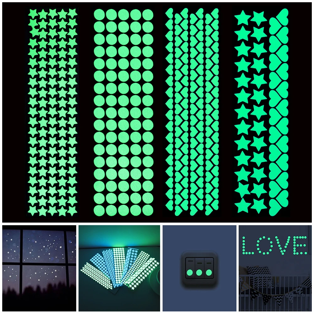 

1 Sheet PVC Hearts Dots Stars Glow In Dark Fluorescent Wall Art Decals Luminous Wall Stickers Home Kids Rooms Decor