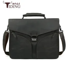 Genuine Leather TIDING Retro Crazy Horse Leather Men Messenger Bag Handbag Shoulder Bag Business 15.6 Inch Laptop Briefcase 2016