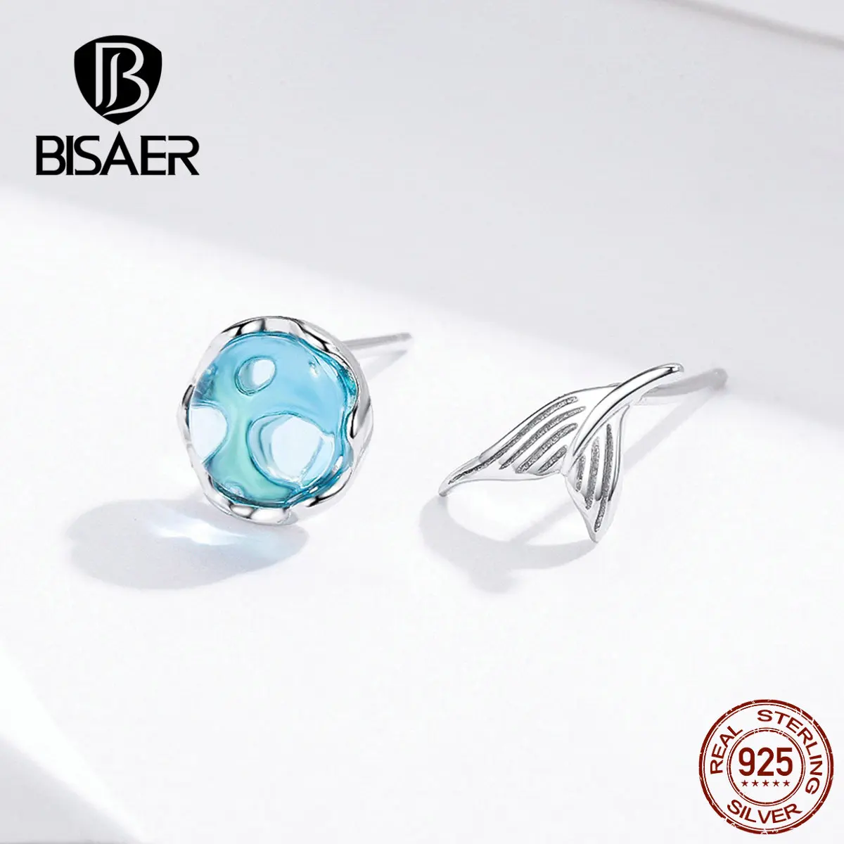 BISAER, серьги русалки, 925 пробы, серебро, хвост русалки, история, серьги-гвоздики для женщин, Стерлинговое Серебро, ювелирное изделие ECE630