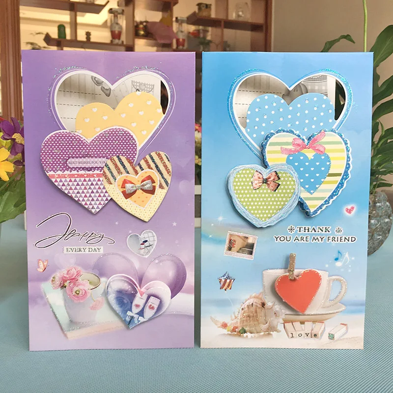 8pcs paper heart love birthday invitation card children