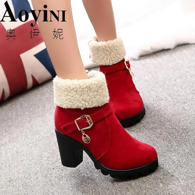 Плюс размеры 35–41 зимняя повседневная Для женщин теплые сапоги женские Водонепроницаемый женские зимние сапоги обувь женщина плюшевые стелькой Botas Mujer - Цвет: Красный