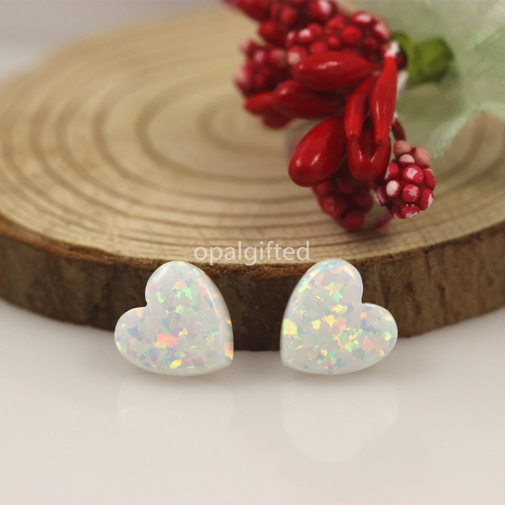 (2 шт./партия) Бесплатная доставка красивый белый 10 мм синтетический опал сердце