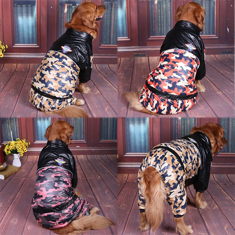 PU sleeve stitching Big dog coat warm Thick Camouflage dog clothes for large dogs dog jumpsuit windbreaker parka para perro
