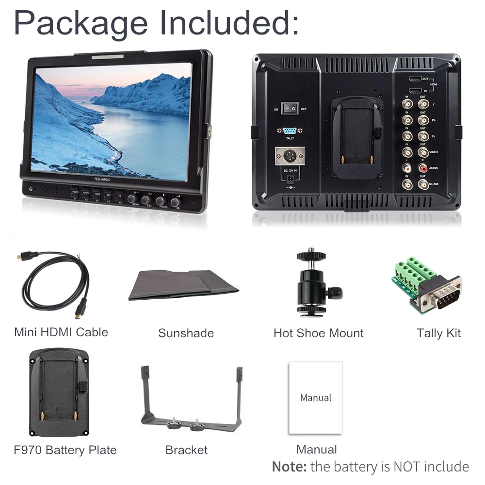 Feelworld FW1018SPV1 10.1" IPS 3G-SDI HDMI Camera Field Monitor Full HD 1920x1200 LCD Monitor for Video DSLR Stablizer Gimbal